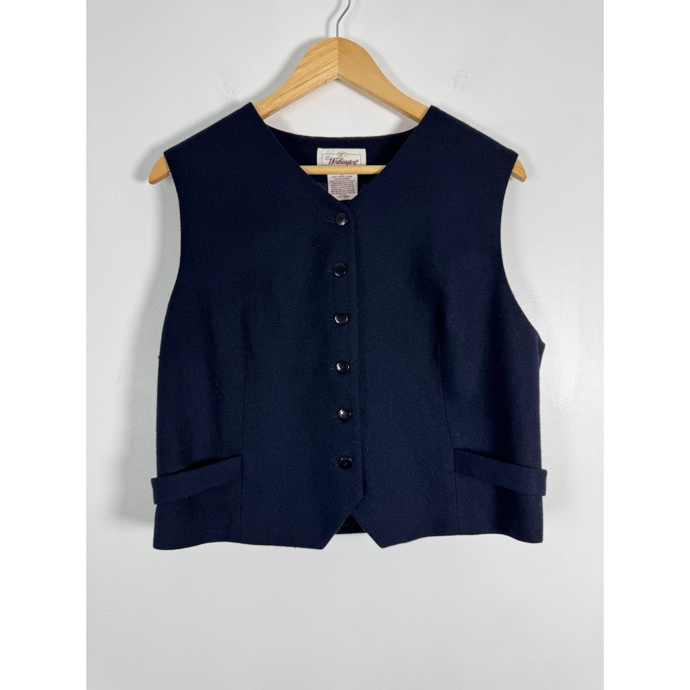 Dark Academia Worthington Womens 16 Wool Vest Navy Blue Button Front Tailored
